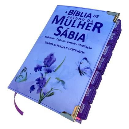 Imagem de Bíblia da Mulher Sábia de Estudos Lírios lilás com Abas adesivas e Harpa