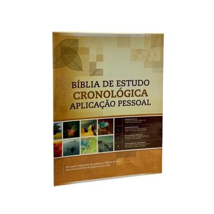 Imagem de Bíblia de estudo cronológica aplicação pessoal  capa de luxo marrom  arc  grande