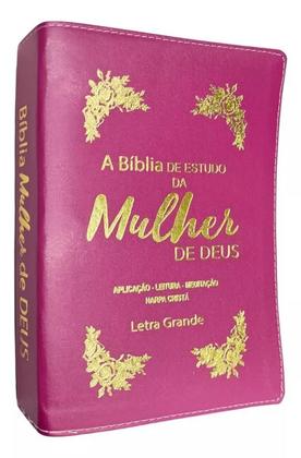 Imagem de Bíblia de estudo da mulher de deus  letra grande  com harpa e índice  capa de luxo pink