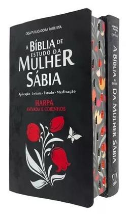 Imagem de Bíblia de estudo da mulher sábia  capa de luxo preta  arc  com harpa  com índice