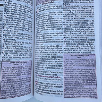 Imagem de Bíblia de estudo da Mulher sábia Rosa claro RC com Harpa capa couro bond