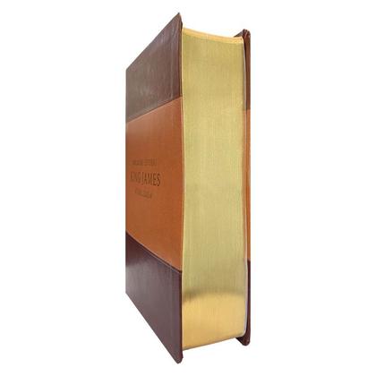 Imagem de Bíblia De Estudo King James - Atualizada Full Color Capa Pu Tricolor Marrom Caramelo E Bordô