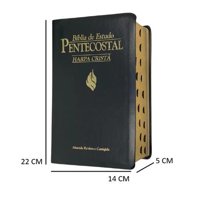 Imagem de Biblia de estudo pentecostal com harpa cristã  média  arc  preta  índice