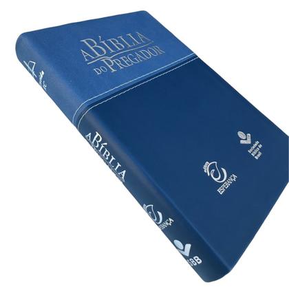 Imagem de Biblia do Pregador media Azul com abas coladas  com estudos