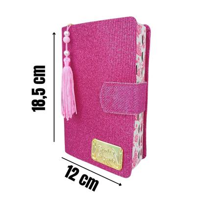 Imagem de Bíblia Feminina Média com Harpa Palavras de Jesus em Vermelho - Glitter com Botão Magnético