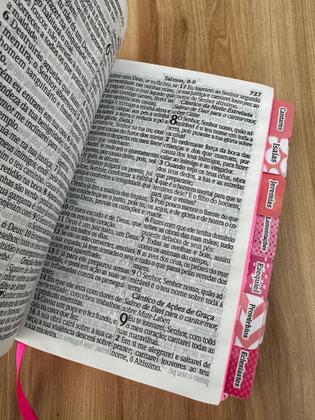 Imagem de Bíblia Glitter 100% leão Faces Rosa com abas já coladas com harpa - ARC HIP
