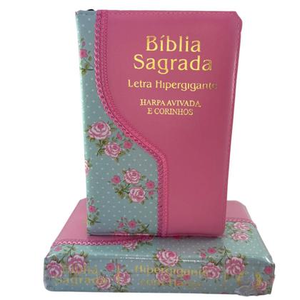 Imagem de BÍBLIA LETRA HIPER GIGANTE HARPA ZÍPER índice Lateral Evangelica Cristã Feminina 