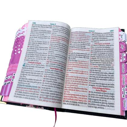 Imagem de Bíblia Letra Jumbo Preta Glitter 100% Tudo Posso Naquele Personalizada Com Abas Arc Full Color Cpp