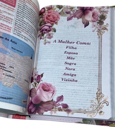 Imagem de Bíblia Lt. Grande Evangélica Feminina Pink Luxo Capa Tulipas