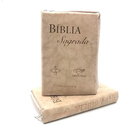 Imagem de Bíblia sagrada catolica cnbb luxo zíper bege