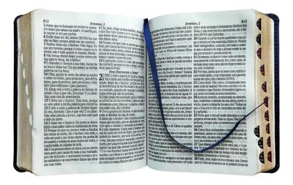 Imagem de Bíblia sagrada com letra grande  arc  com harpa cristã e corinhos  tamanho médio  capa floral  com índice