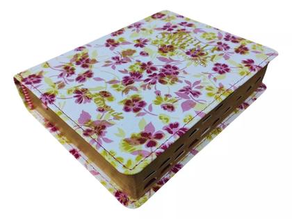 Imagem de Bíblia sagrada com letra grande  arc  com harpa cristã e corinhos  tamanho médio  capa floral  com índice