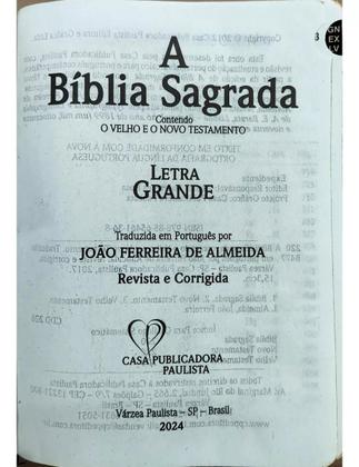 Imagem de Bíblia sagrada com letra grande  arc  com harpa cristã e corinhos  tamanho médio  capa floral  com índice