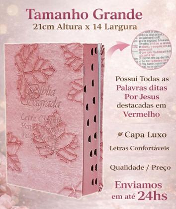 Imagem de Bíblia Sagrada da Mulher Letra Gigante Capa de Couro Rosa claro