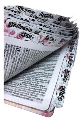 Imagem de Bíblia Sagrada Evangélica Letra Gigante Índice Abas Adesivas Laterais Leão Feminina Seja Forte E Corajosa