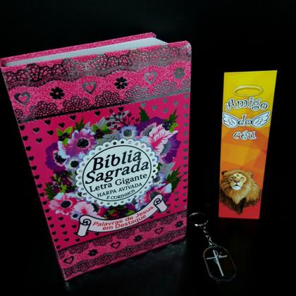 Imagem de Bíblia sagrada feminina evangelica laminada pink sc kt