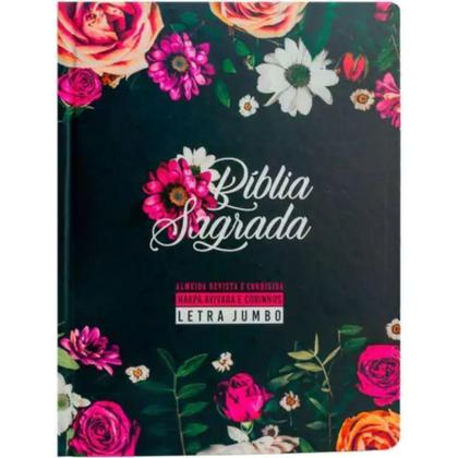 Imagem de Bíblia Sagrada Feminina Letra Jumbo ARC Almeida com Harpa Avivada e Corinhos - Capa Dura Floral Pink