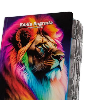 Imagem de Bíblia Sagrada - Gigante Leão Perfil Neon com abas  ARC - João Ferreira de Almeida - Harpa