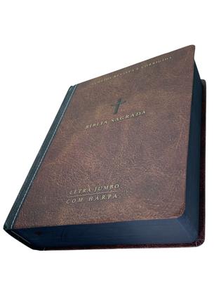 Imagem de Bíblia Sagrada Gigante Letra Jumbo ARC Almeida Revista Corrigida com Harpa Capa Dura Marrom