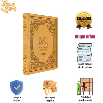 Imagem de Bíblia Sagrada King James Fiel 1611 Letra Extra Gigante Capa Castanha Borda Dourada