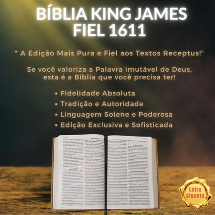 Imagem de Bíblia Sagrada King James Fiel 1611 Letra Extra Gigante Capa Castanha Borda Dourada