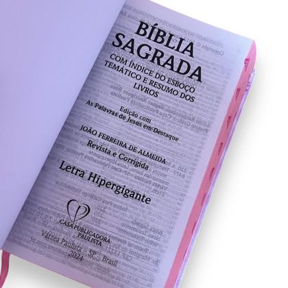 Imagem de Bíblia Sagrada Leão Rosa bebe + ARC + Letras Hipergigante com Harpa + Índice