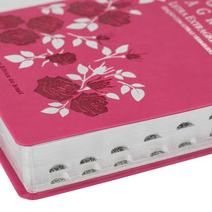 Imagem de BÍBLIA SAGRADA LETRA EXTRA GIGANTE Almeida Revista Corrigida ARC com Índice Lateral LUXO SBB Pink Flor