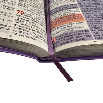 Imagem de Bíblia Sagrada Letra Extra Gigante c/ Harpa, Texto Colorido Palavras Jesus em Vermelho - Capa Lilás Flor Prata