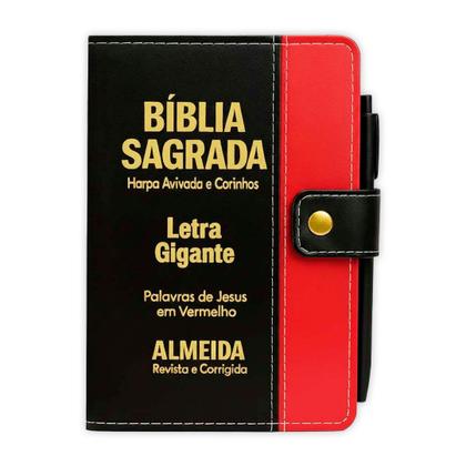 Imagem de Bíblia Sagrada Letra Gigante Botão Preta c/ Vermelho