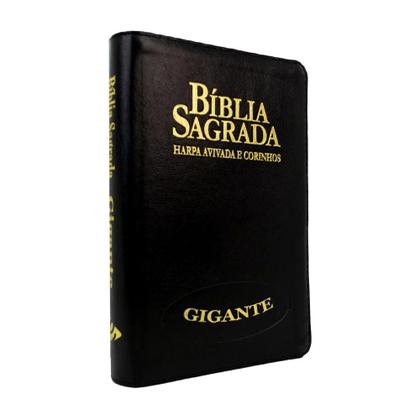 Imagem de Biblia sagrada letra gigante com harpa avivadaa e corinhos preta com ziper e indice