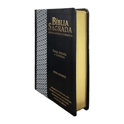 Imagem de Bíblia Sagrada Letra Gigante com Harpa e Índice ARC Almeida Revista Corrigida Capa Estrela Preto e Cinza
