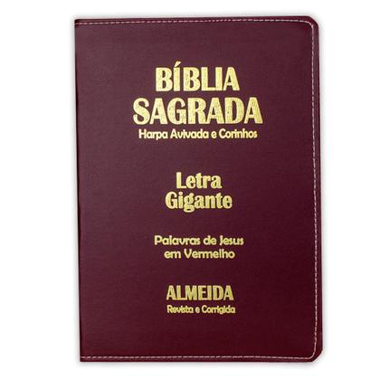 Imagem de Bíblia Sagrada Letra Gigante Luxo C/ Harpa Vinho - 14x21cm