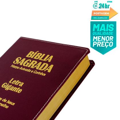 Imagem de Bíblia Sagrada Letra Gigante Luxo C/ Harpa Vinho - 14x21cm