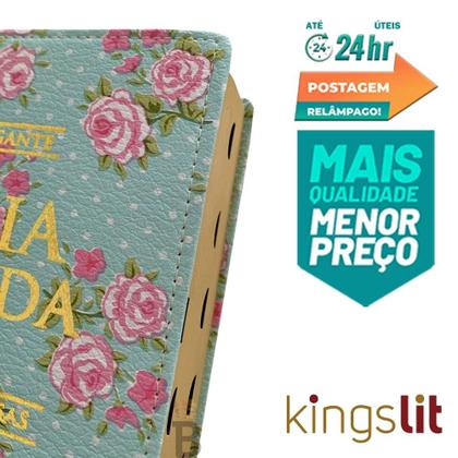 Imagem de Bíblia Sagrada Letra Gigante Luxo Popular Floral Verde - C/ Harpa E Palavras De Jesus Em Vermelho -