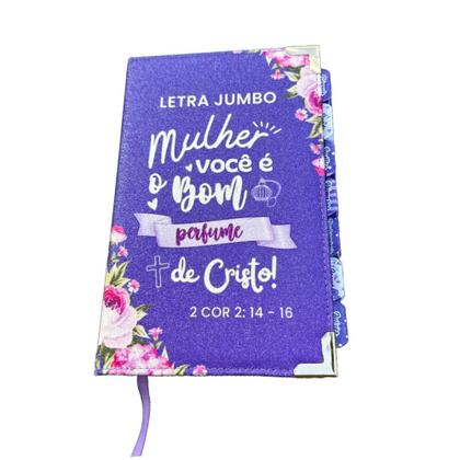 Imagem de Bíblia Sagrada Letra Jumbo Arc Full Color Capa Glitter Lilás Você é o bom Perfume de Cristo C Harpa
