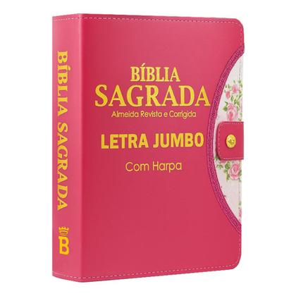 Imagem de Bíblia Sagrada Letra Jumbo - Botão Pink - C/ Harpa - 19 x 25cm