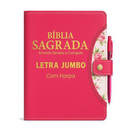 Imagem de Bíblia Sagrada Letra Jumbo - Botão Pink - C/ Harpa - 19 x 25cm