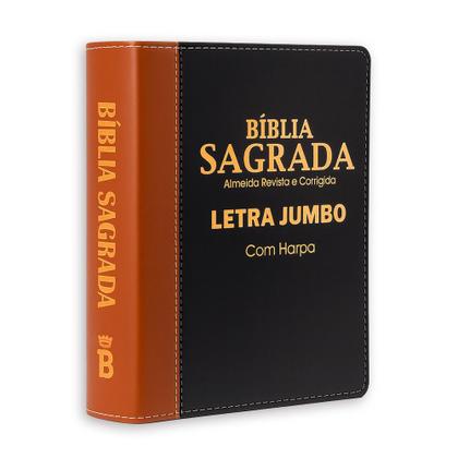 Imagem de Bíblia Sagrada Letra Jumbo - Luxo - Bicolor - Caramelo e Preta - C/ Harpa - Revista e Corrigida
