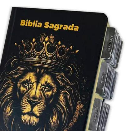 Imagem de Bíblia Sagrada - Masculina Leão Coroa com Abas  ARC - João Ferreira de Almeida - Índice por Cores