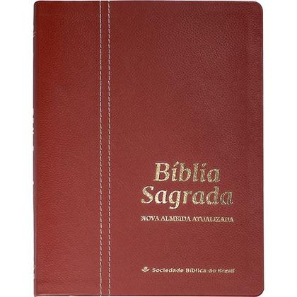 Imagem de Biblia sagrada ultra fina slim letra grande capa couro legitimo versão naa nova almeida atualizada vermelho malagueta