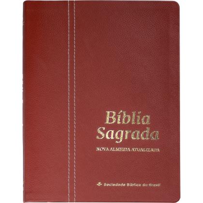 Imagem de Biblia sagrada ultra fina slim letra grande capa couro legitimo versão naa nova almeida atualizada vermelho malagueta