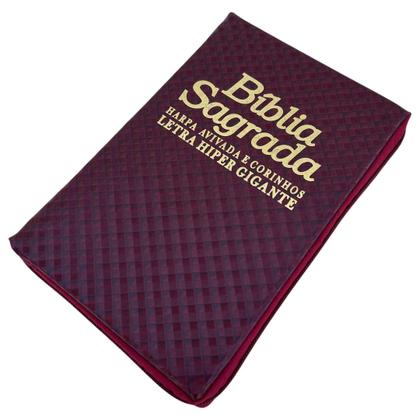 Imagem de Biblia Vinho xadrez ziper  harpa e índice letras hiper