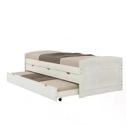 Imagem de Bicama Aspen Com 3 Gavetas - Madeira Maciça Branco Lavado