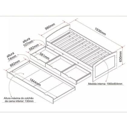 Imagem de Bicama Aspen Com 3 Gavetas - Madeira Maciça Branco Lavado