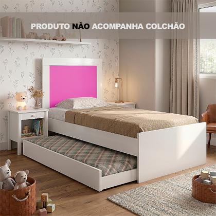 Imagem de Bicama Bibox Luara Solteiro com Cama Auxiliar para Quarto Infantil e Dormitório - Branco/rosa