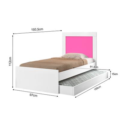 Imagem de Bicama Bibox Luara Solteiro com Cama Auxiliar para Quarto Infantil e Dormitório - Branco/rosa