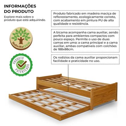 Imagem de Bicama Bibox Solteiro Infantil Estrutura em Madeira Maciça Gabrieli Vintage Retrô Reforçada Imbuia