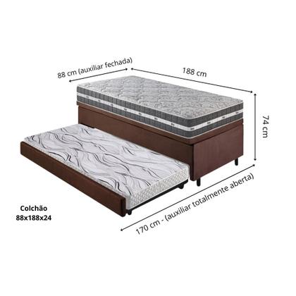 Imagem de Bicama Box Baú 88x188 Suede Marrom com Colchão Classic Molas Ensacadas Anjos