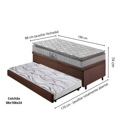 Imagem de Bicama Box Baú 88x188 Suede Marrom com Colchão Orthosono New Dupla Face Espuma D28 Anjos