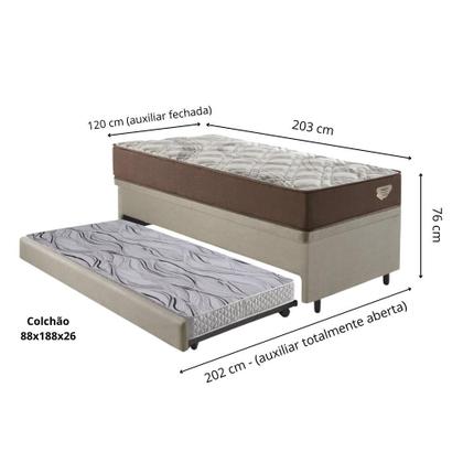 Imagem de Bicama Box Baú com Linho Bege 120x203 com Colchão Relax Adorabile Molas Ensacadas Ecoflex